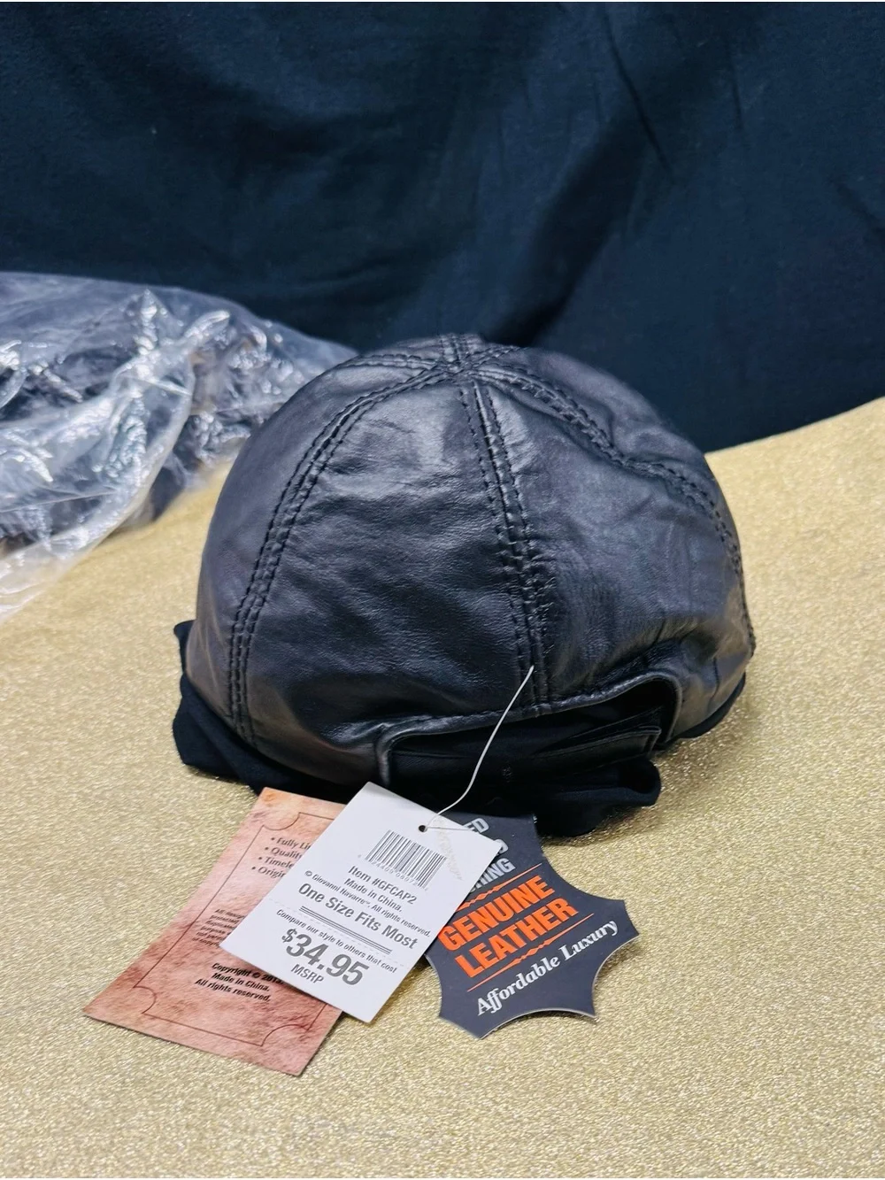 Men's Black Leather Panel Cap